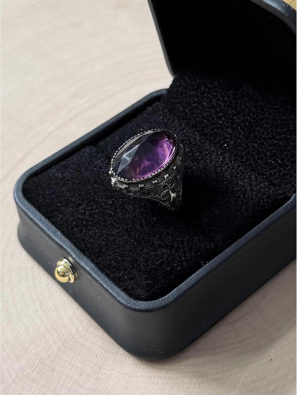 Antique 1920s 1930s Art Deco Sterling Silver Faceted Purple Glass Ring US 5